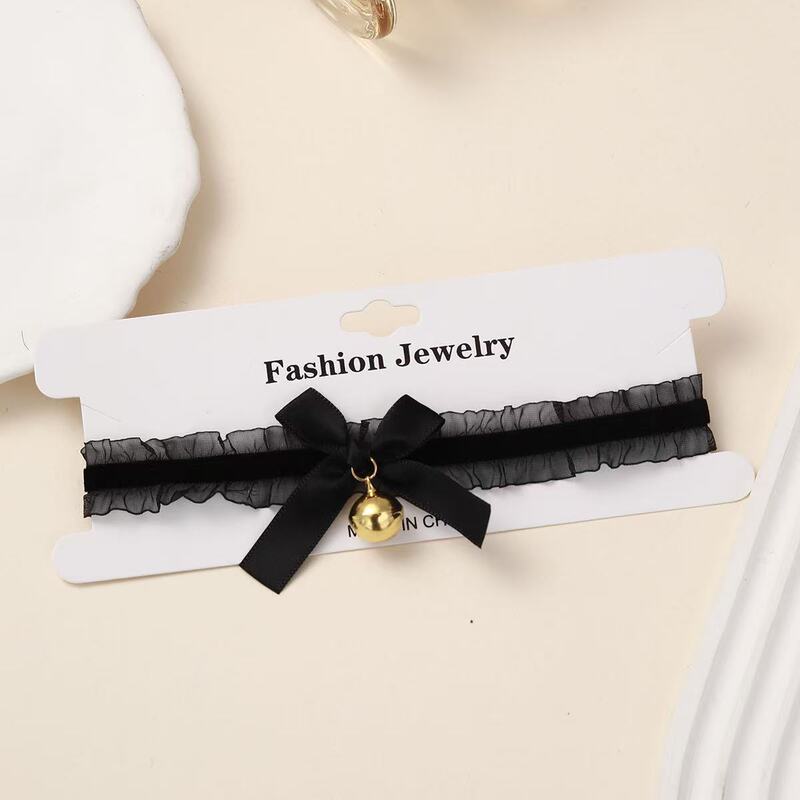 Japanese and Korean Soft Girl Lace Bow Bell Choker Sexy Pure Desire Style Clavicle Chain Choker Neck Accessory Japanese and Korean Soft Girl Lace Bow Bell Choker Sexy Pure Desire Style Clavicle Chain Choker Neck Accessory