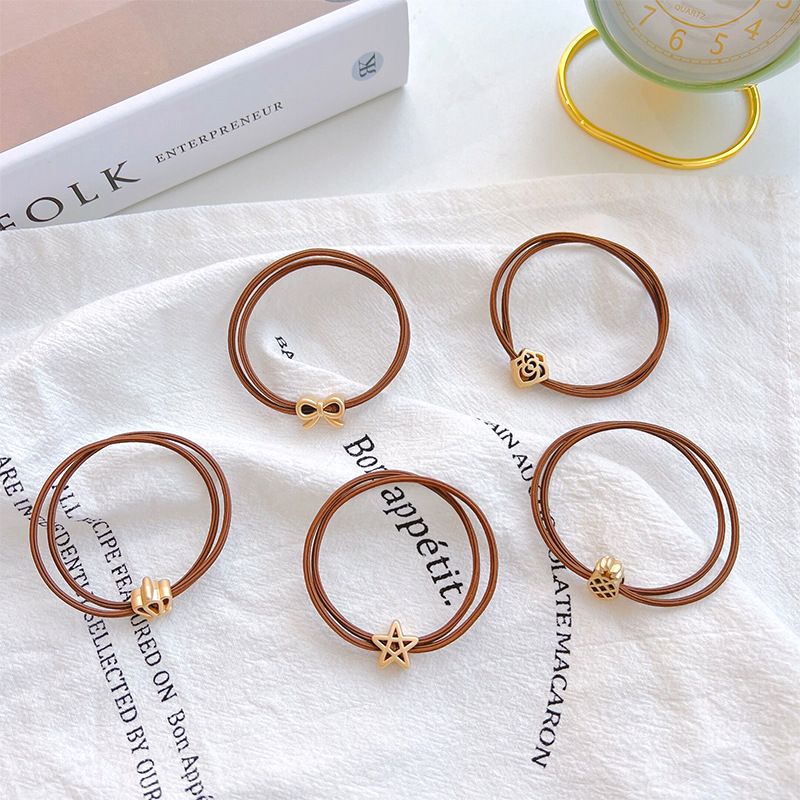 橡皮筋扎頭髮飾品女發圈韓國鏤空合金頭繩扎頭髮森系簡約百搭發繩