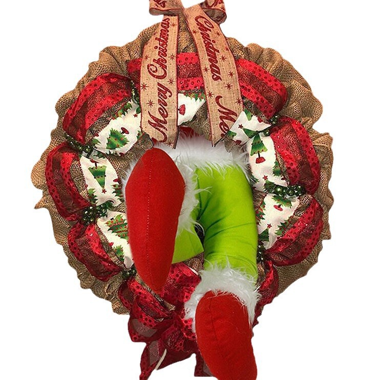 国境を越えた新しいグリーン奇クリスマス緑怪傑ぬいぐるみ緑毛怪人形花輪ぬいぐるみ|undefined