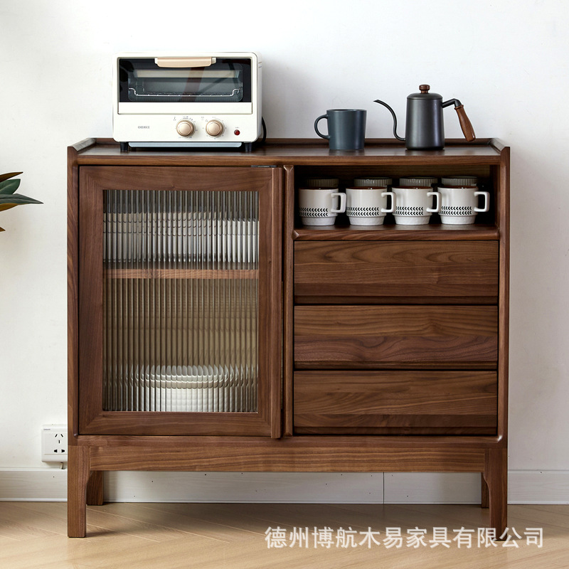 North American Black Walnut Solid Wood Sideboard Scandinavian Living Room White Oak Cherry Wood Single Door Storage Household Tea Cabinet