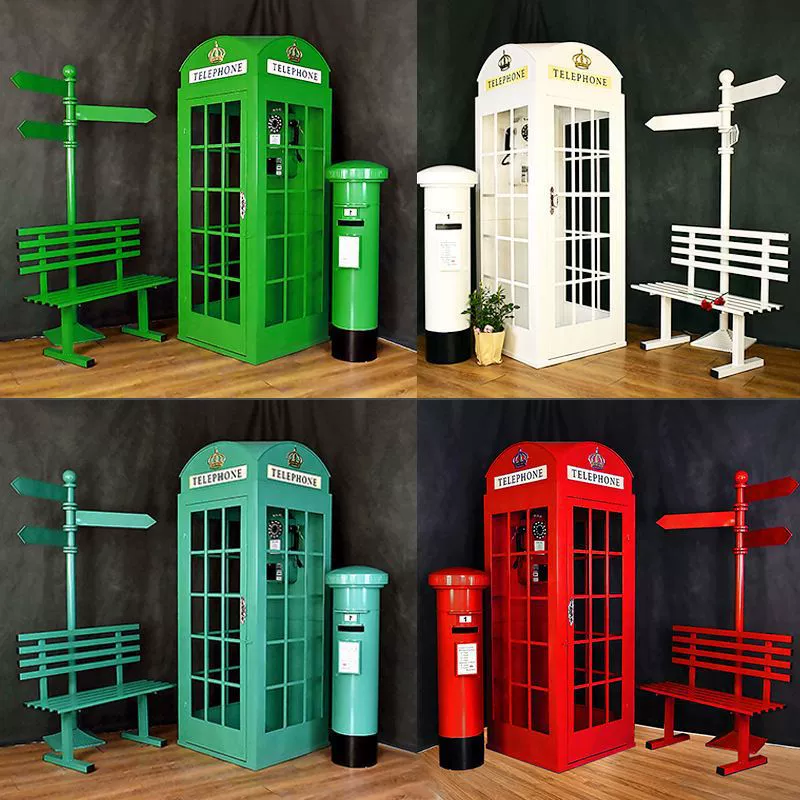 Напольные красные комбинированные реквизиты в европейском стиле, мягкая мебель, декоративные украшения в стиле ретро, ​​павильон, индустриальный стиль, большая телефонная будка, железное искусство.