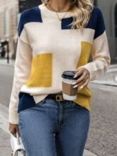 I 32954 Color Block Knit Sweater ƴɫ��֯ë�� ŷ���羳