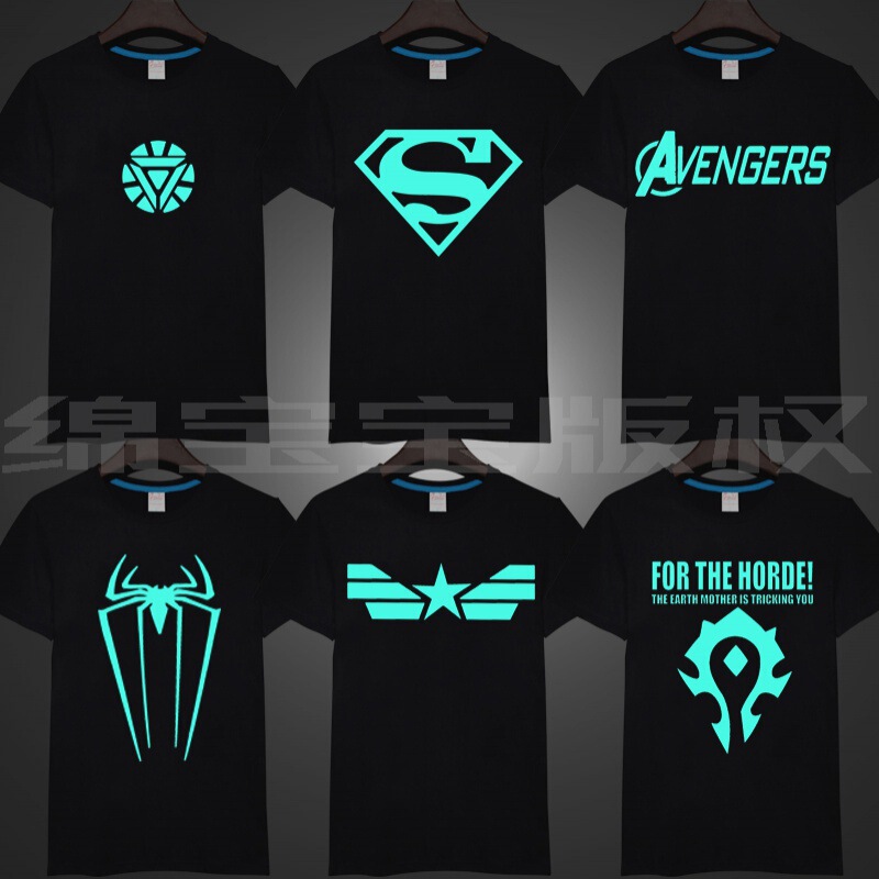 Iron Man Luminous T-shirt Female Avengers 4 Superman Captain America Short-sleeved Male Marvel Joint Luminous Clothes