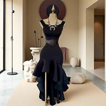 D 73777 Sleeveless ruffled hem dress �����Ҷ���°�����ȹ