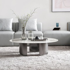 Italian lightweight luxury small apartment round marble coffee table modern minimalist home living room minimal small size Nordic coffee table