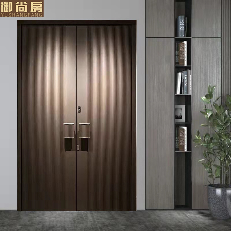 Villa Gate Rural Self-Built House Class Anti-Theft Entry Door Card Door Double-Open Courtyard Copper Door Finely Carved Cast Aluminum Door