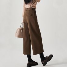 毛呢八分阔腿裤女新款春夏时尚加厚保暖直筒宽松显瘦休闲裤子