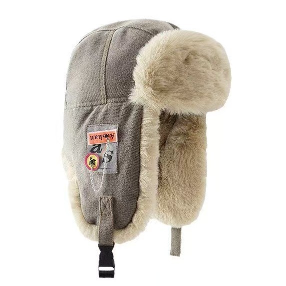 Invierno engrosado gorra de tormenta de moda para hombres y mujeres a prueba de viento cálido gorra de ciclismo de orejas esponjosa cadena gorra de vuelo de algodón