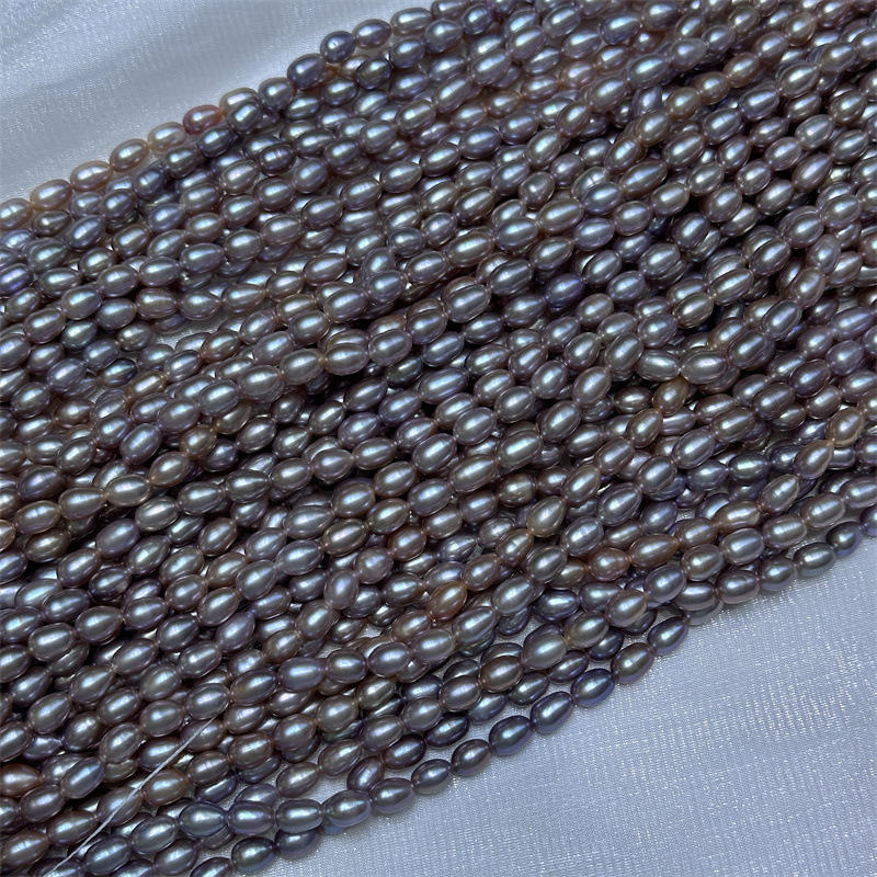5-6mm淡水珍珠米珠项链紫色微微瑕小米半成品批发销售可DIY