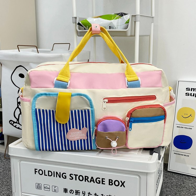 Cross-Border Crossbody Sports Fitness Bag Large Capacity Travel Portable Luggage Bag Dopamine Contrast Color Short-Distance Travel Bag for Women