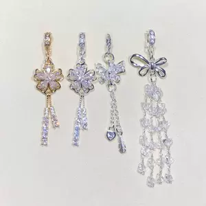 High Color-Retention 14K Gold-Plated Crystal DIY Accessories Bowknot Tassel Pendant Spacer Beads Bracelet Necklace Accessories