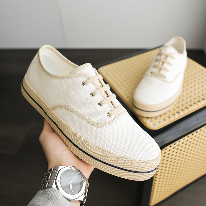 2026 New Low-Top Canvas Shoes for Men, Casual White Shoes, Niche Men's Shoes, Breathable Sneakers for Men, One-Piece Drop Shipping X589