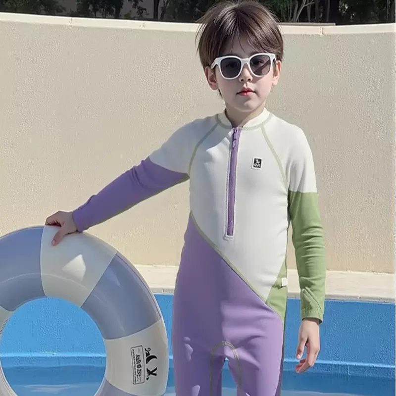 儿童连体泳衣男童长袖长裤防晒速干夏季新款中大童度假风速干泳装