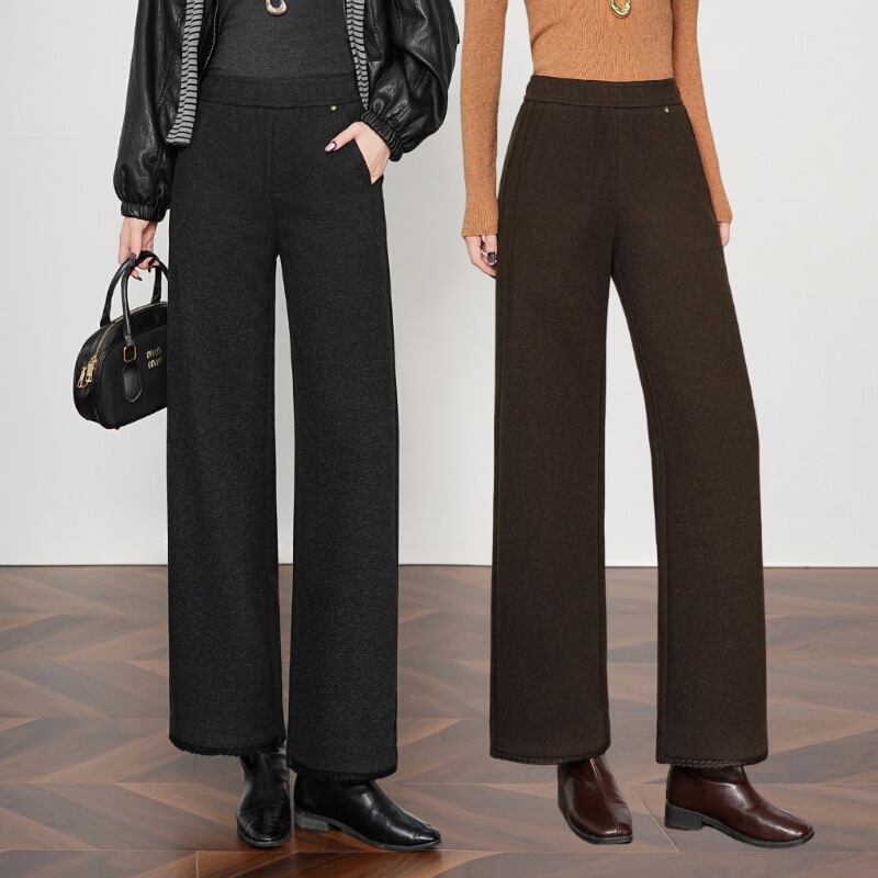 Light Luxury Brand Wide-Leg Pants for Women, New Winter Style, Simple Wool Casual Pants, High-Waisted, Slimming Woolen Straight Pants