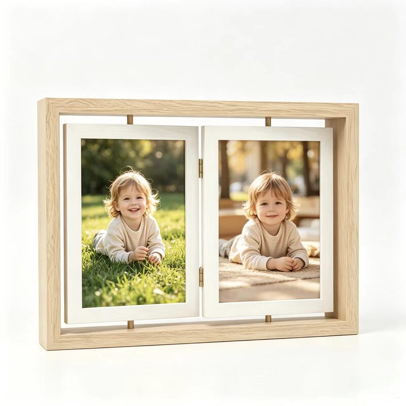 In-stock cross-border 6inch wooden double-sided rotating photo frame, integrated stand for multiple photos, wholesale