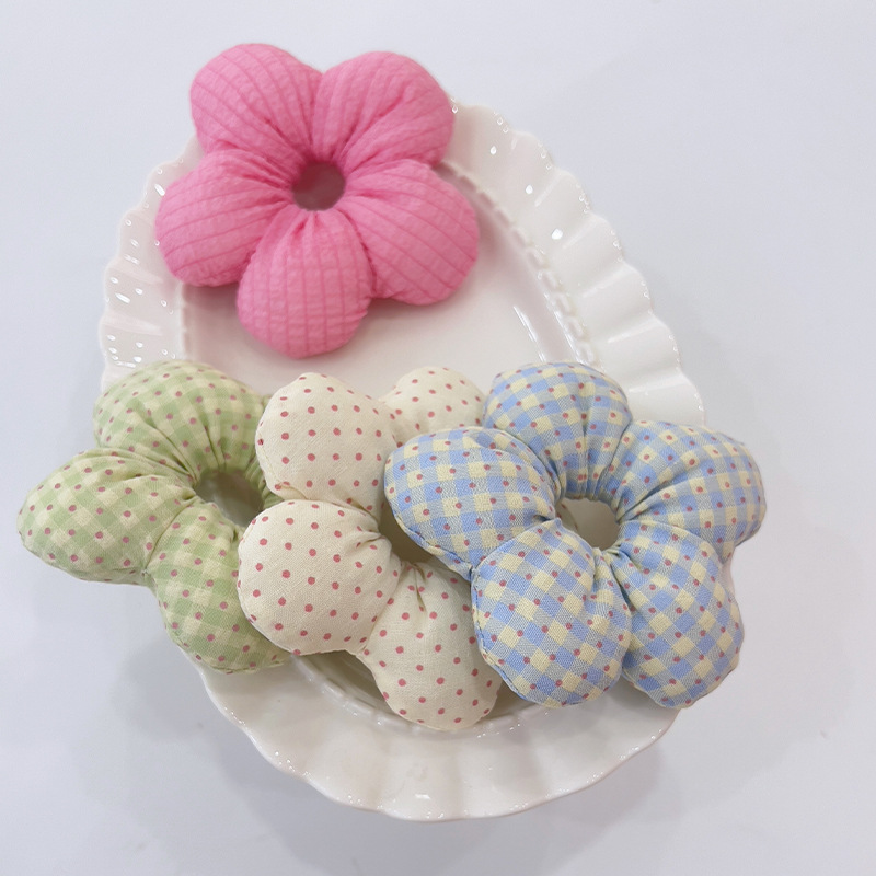 Coreana para niños lindos puntos ondulados flor anillo de cabello para chicas bolas de cabeza collar para chicas joyerías de cabello dulce cola de caballo