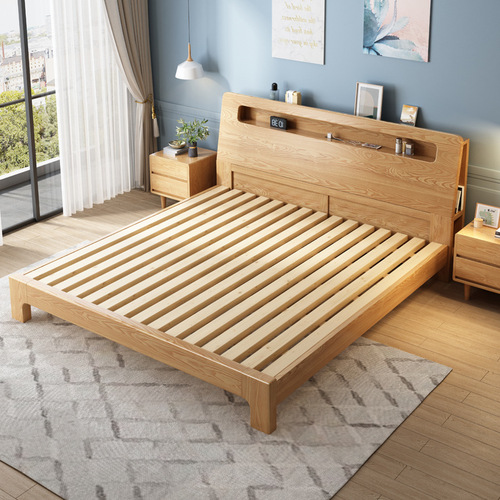 Modern Nordic bed solid wood bed small and medium-sized apartment master bedroom double bed ash wood bed 1.5m1.8m bed manufacturer approved