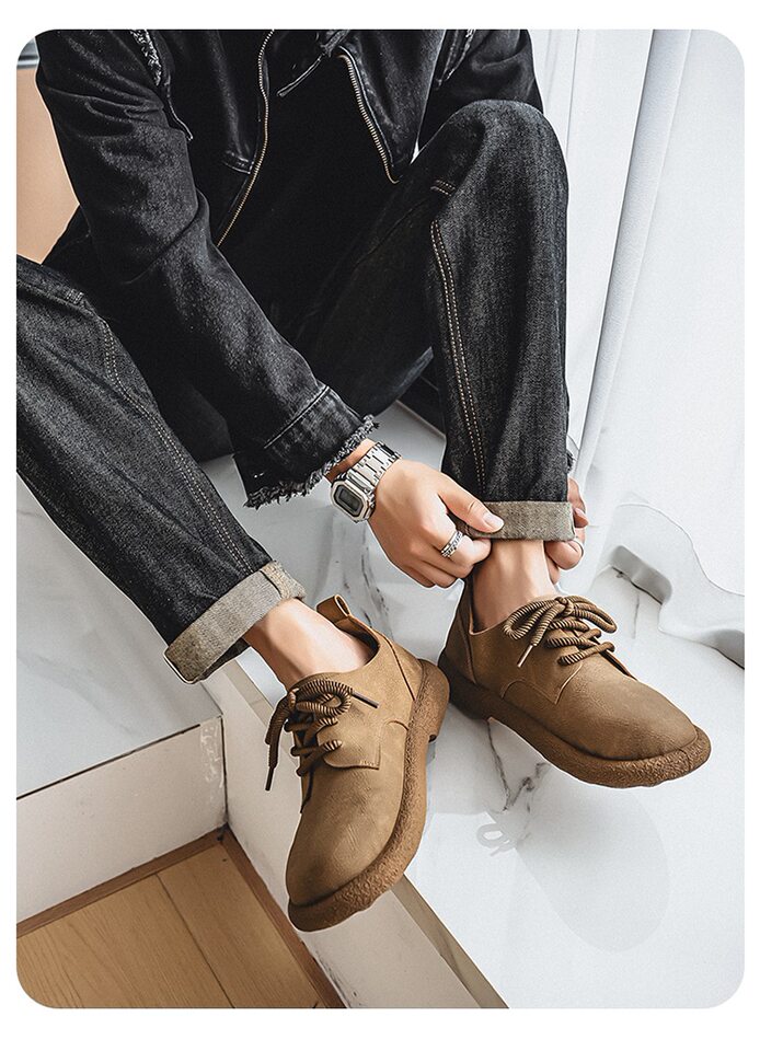 Giày da nam cổ thấp kiểu Martin phong cách retro, đế mềm chống thấm nước, form rộng cỡ lớn — Kaki, màu nâu, màu đen chi tiết 7