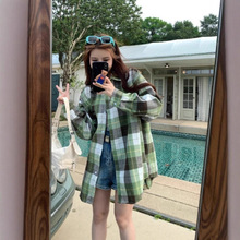 长袖衬衫女春秋2025韩版黄色格子衬衫外套开学季宽松显瘦休闲上衣
