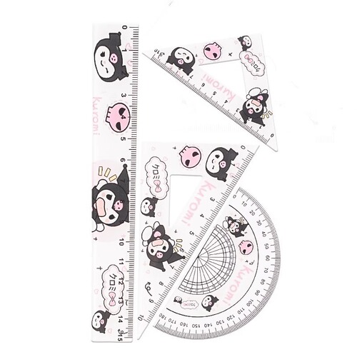 Paccha Dog Kuromi Transparent Ruler Set 15cm Straight Ruler Sanrio High-Quality Triangular Ruler Student Set