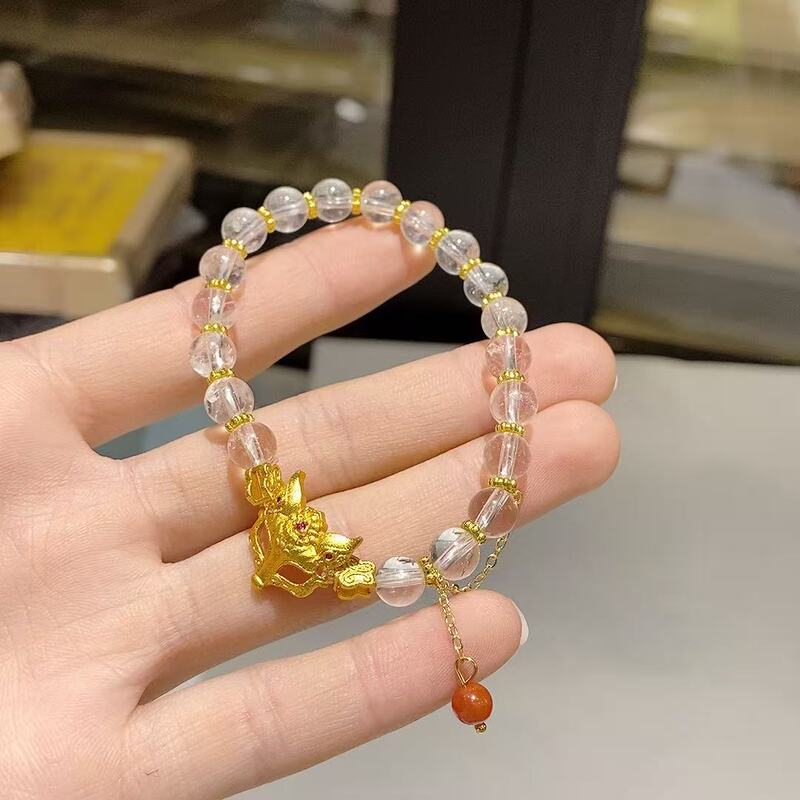 白水晶搭配九尾狐面具配饰手串戒指简约百搭小众时尚精致手链女款|undefined