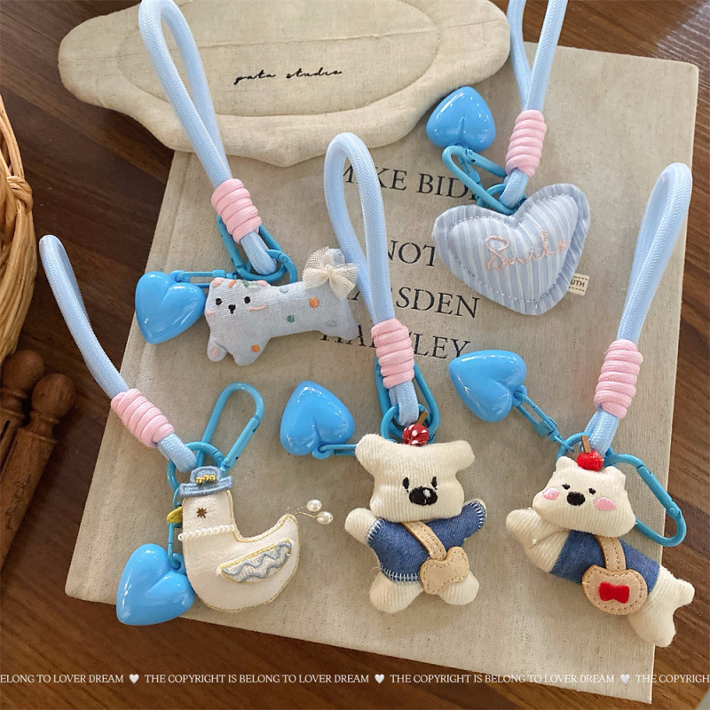 Luofu Meng's New Summer Blue Animal Bear Heart Pendant Sweet and Cute Keychain Bag Pendant for Women