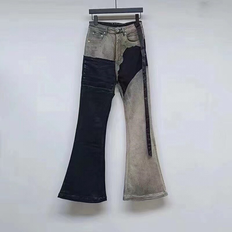 RO Wax Pants Old Washed Stitching Coated Wax Pants Wide Leg Horn Niche Stacked in stock Jeans
