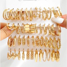 Gold Color Vintage Hoop Earrings Set for Women Boho Metal Ci