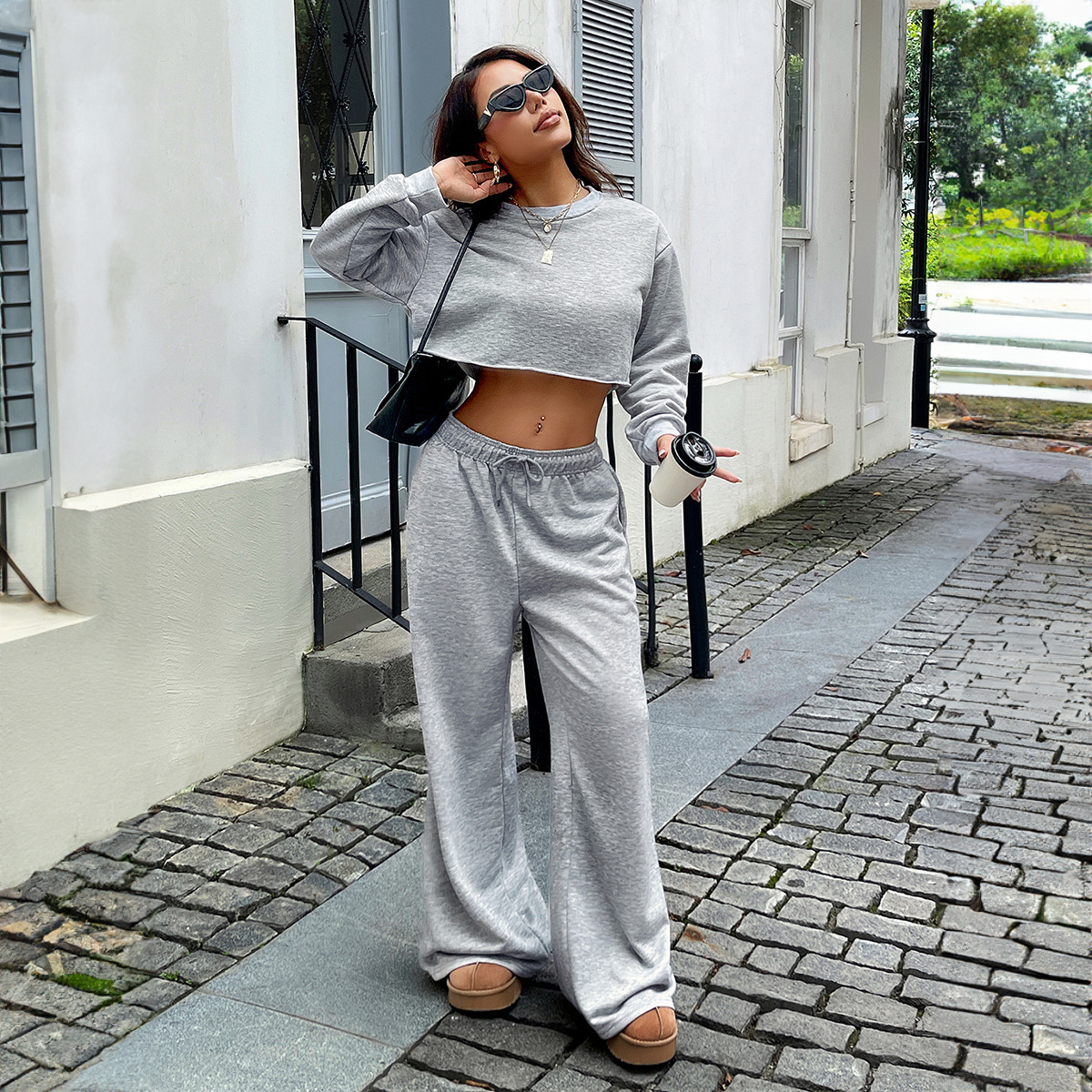 Minimalist Long-Sleeve Hoodie & Lounge Pants Set – Women’s Casual Two-Piece (S-XL, Grey)_ecoleips.com