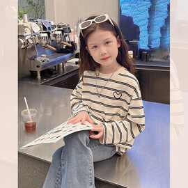 女童秋款恤长袖条纹春秋2025新款洋气秋简约卫衣儿童秋装打底衫