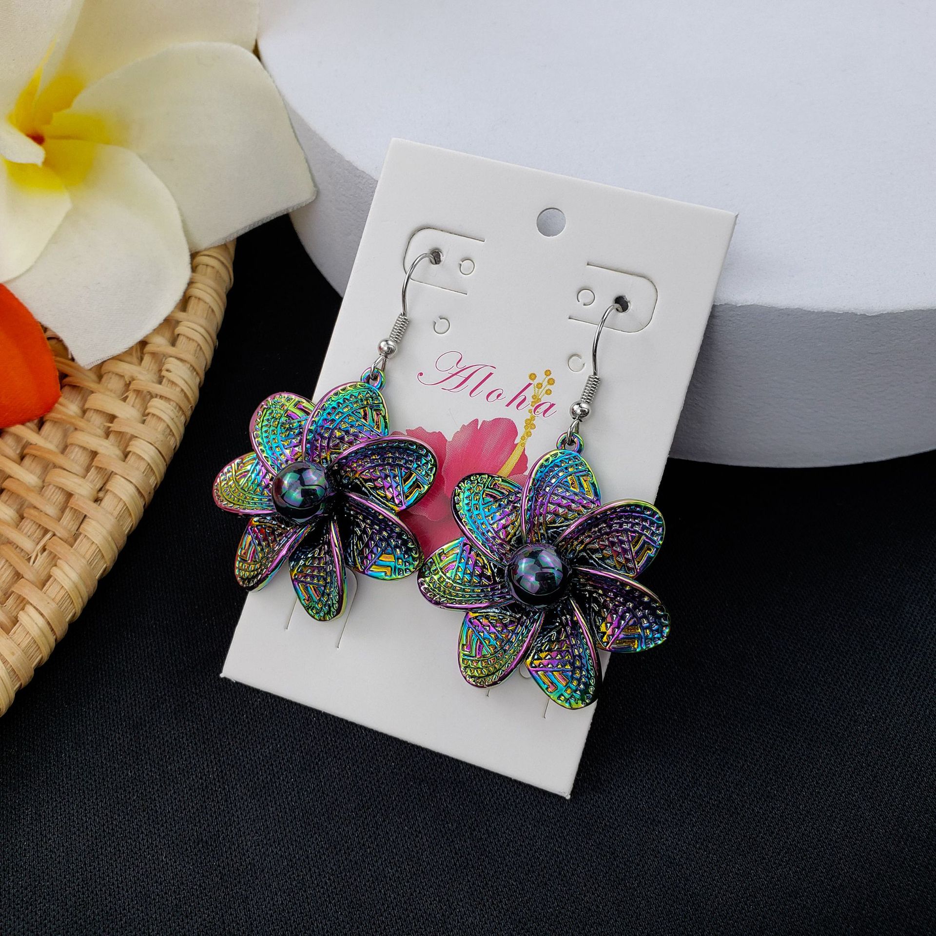 1 Pair Retro Flower Metal Enamel Inlay Pearl Womenu0027S Drop Earrings