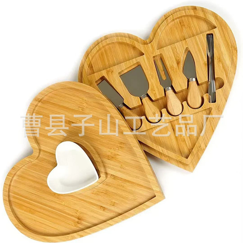 Bamboo Heart-Shaped Cheese Plate Set Western Food Outdoor Portable Cheese Plate Bread Board Snack Snack Plate with Tableware Bamboo Heart-Shaped Cheese Plate Set Western Food Outdoor Portable Cheese Plate Bread Board Snack Snack Plate with Tableware