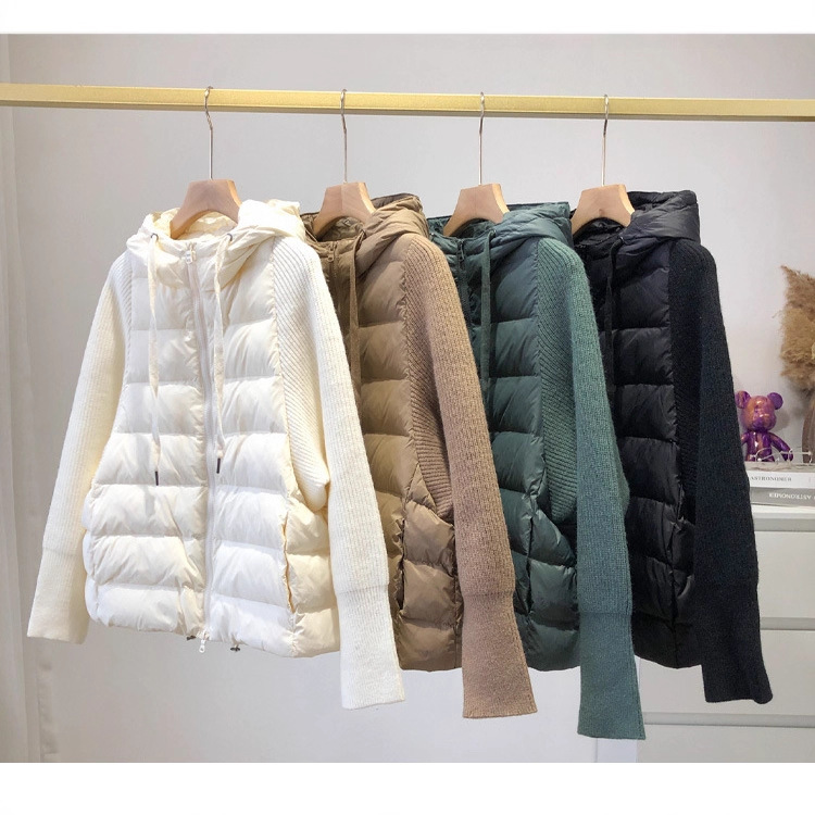 Women's down Jacket Winter 2023 New Style White Duck down French Casual Versatile Lightweight Knitted Hooded Patchwork Coat Trendy