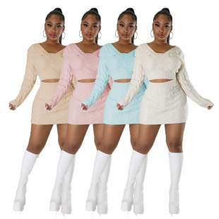 DY6912 Amazon European and American women's clothing ins independent station sexy navel hip-wrapped fashion sweater knitted dress