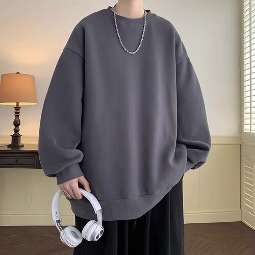 Heavy weight 320g round collar loose pullover sweater men's autumn casual long-sleeved new trend couples solid color coat