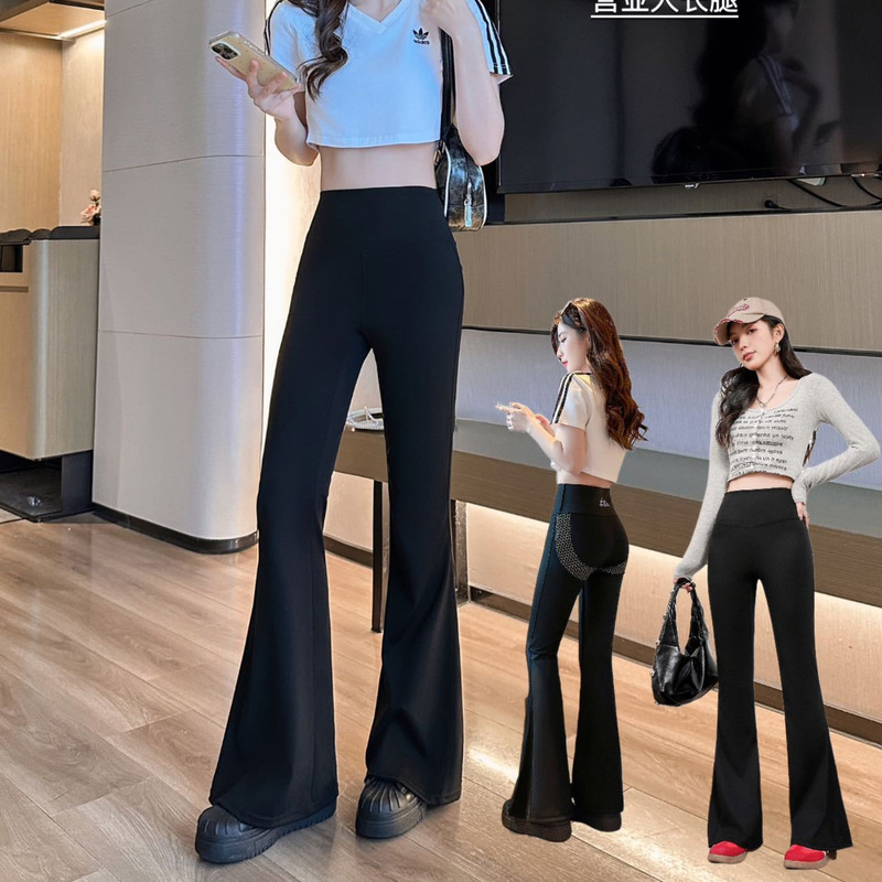 2025 Korean Style New Flare Pants Women's Spring and Summer High Waist Slimming Hip-lifting Belly Tall Pants Micro Shark Pants