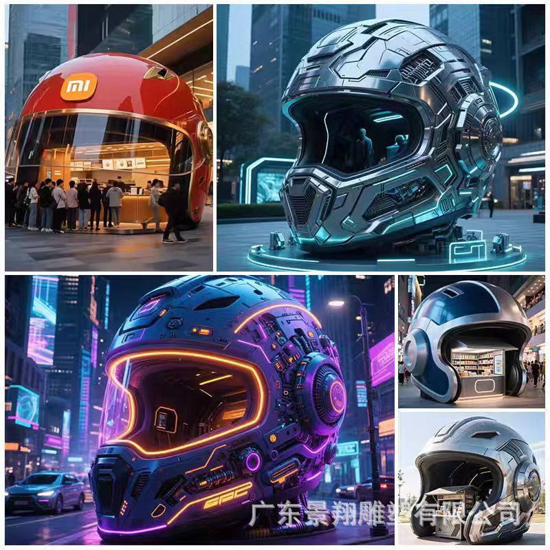 大型グラスファイバーヘルメット彫刻インターネット有名人コーヒーショップ屋外景勝商業街ミルクティースタンドダイニングバーディスプレイ|undefined