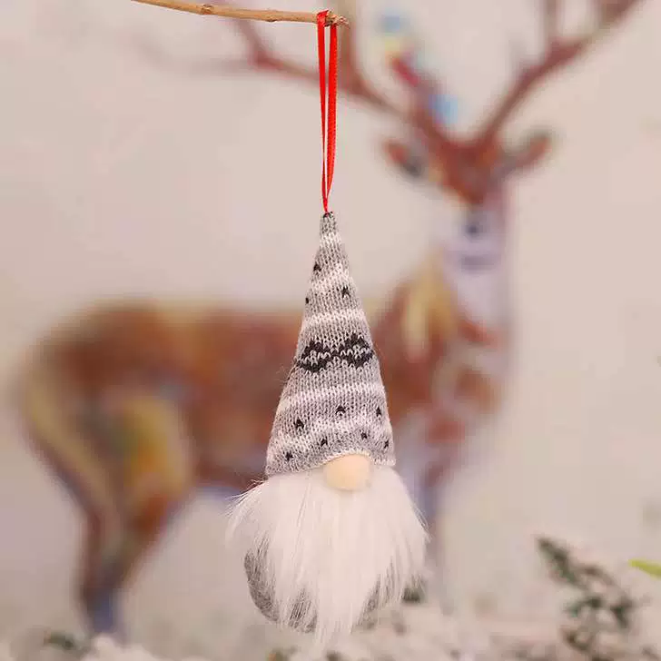 Knitted Christmas doll pendant, faceless gnome ornament, 6.4 cm, lightweight