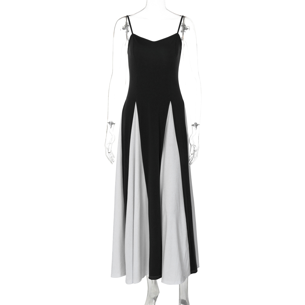Fashionable Women's Contrast Stitching Suspender Prom Evening Dress_voghion.com