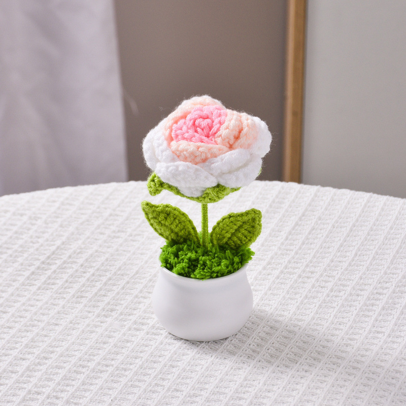 完成品卒業シーズンバラ鉢植え毛糸手編みプレゼント|undefined