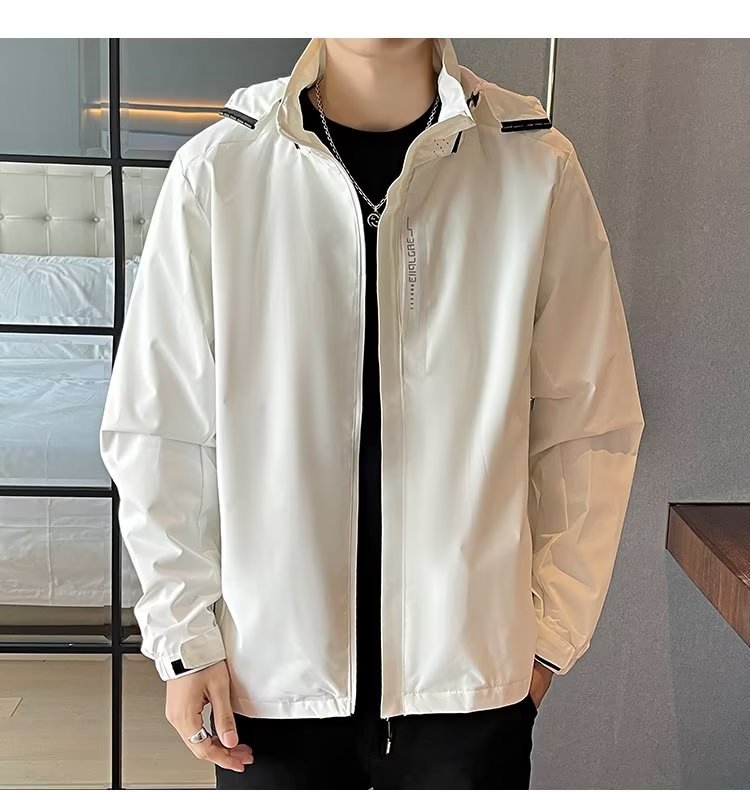 Giacca a vento da uomo con cappuccio - Cappotto leggero da esterno per primavera e autunno, abbigliamento sportivo casual alla moda per l'uso quotidiano_voghion.com