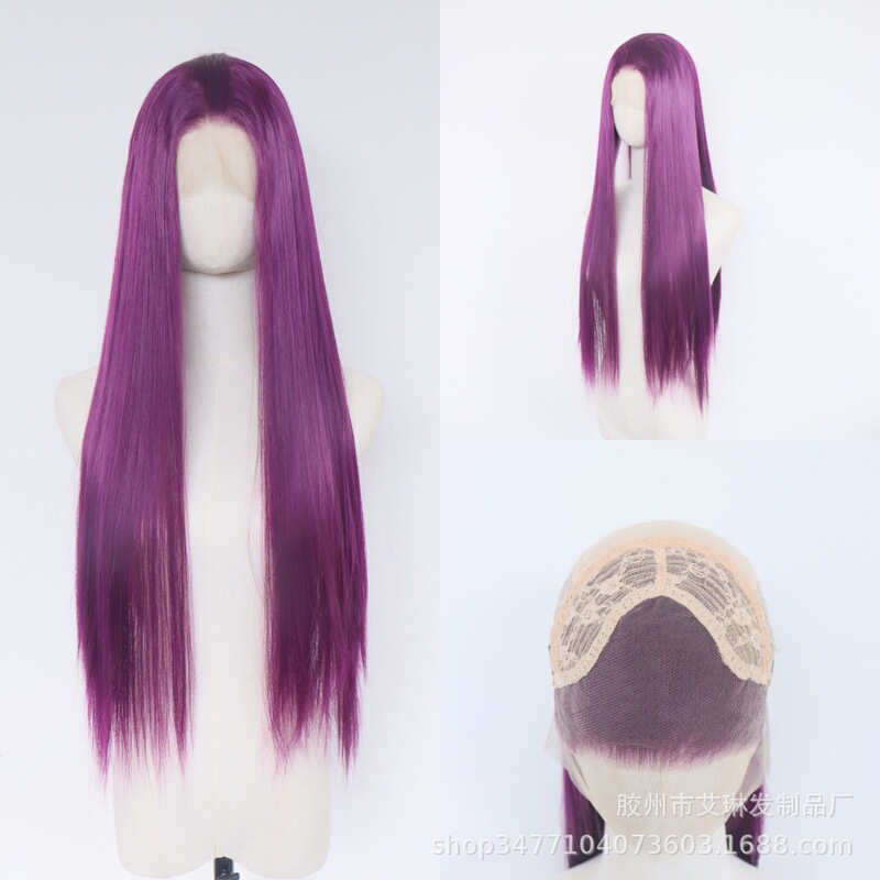 Purple Lace Front Wig for Women, Long Straight Hair, High-Temperature Matte Synthetic Fiber Wig, Wholesale from Manufacturer Purple Lace Front Wig for Women, Long Straight Hair, High-Temperature Matte Synthetic Fiber Wig, Wholesale from Manufacturer