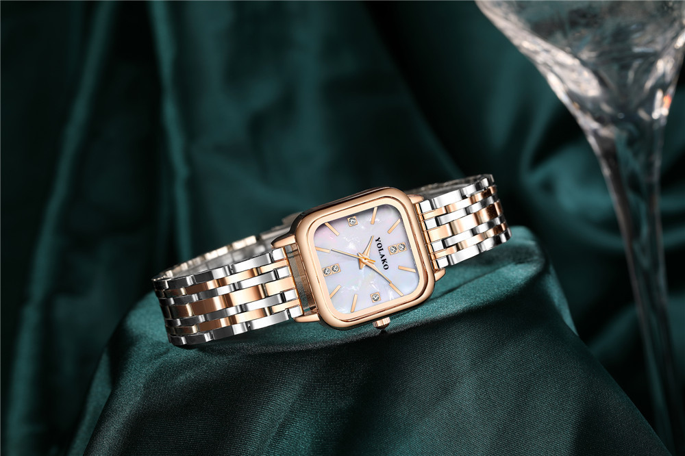 Hot Selling Women's Square Diamond Shell Face Quartz Watch Rose Gold Steel Band Women's All-match Quality Watch_voghion.com