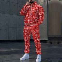 2025年新款跨境亚马逊圣诞节欧美3D印花男款束脚卫衣卫裤休闲套装