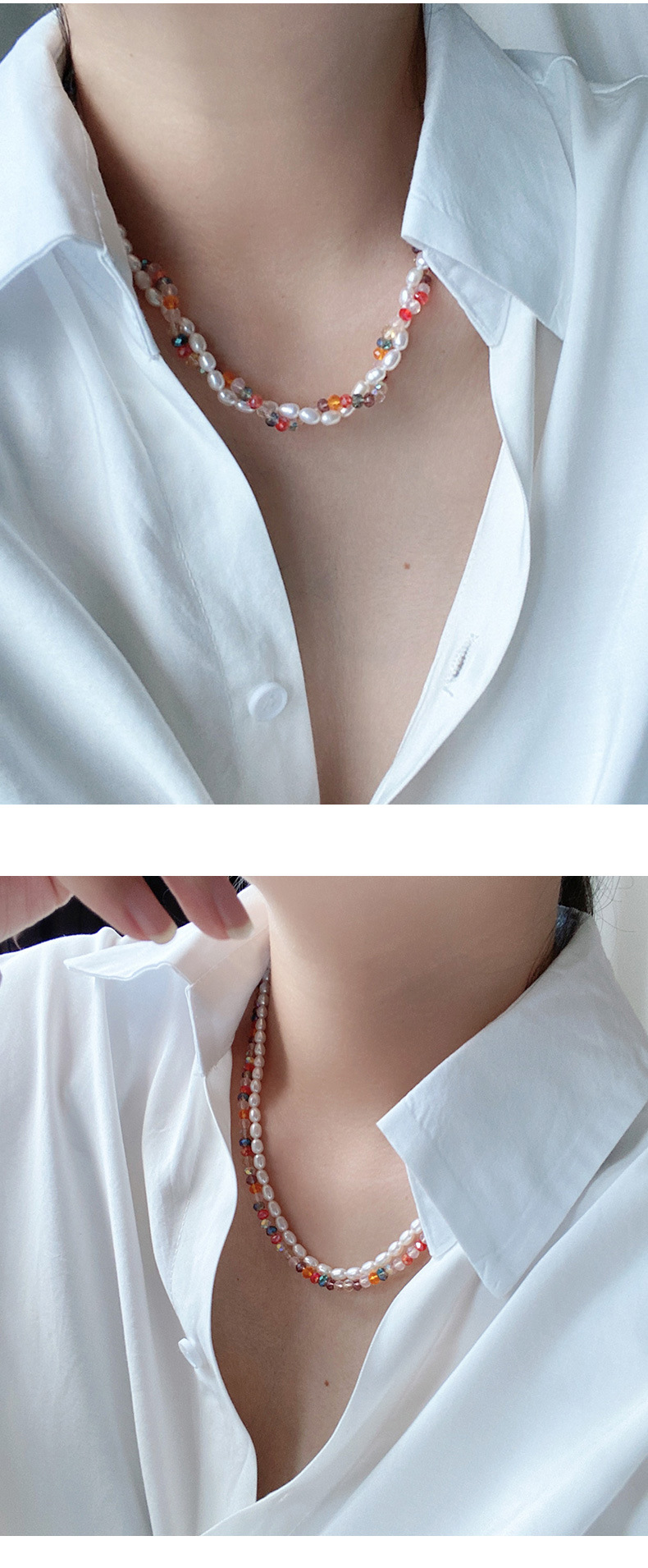 Retro Geometric Glass Pearl Beaded Necklace 1 Piece