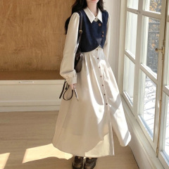 法式气质穿搭牛仔马甲连衣裙套装女2025秋季新款衬衫裙超火两件套