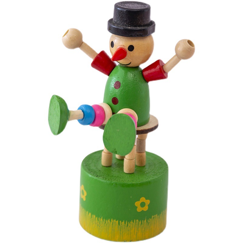 Creativo Columpio de madera payaso bailando Cubo de madera juguete decoración de escritorio prensa ventilación juguete de inteligencia para niños