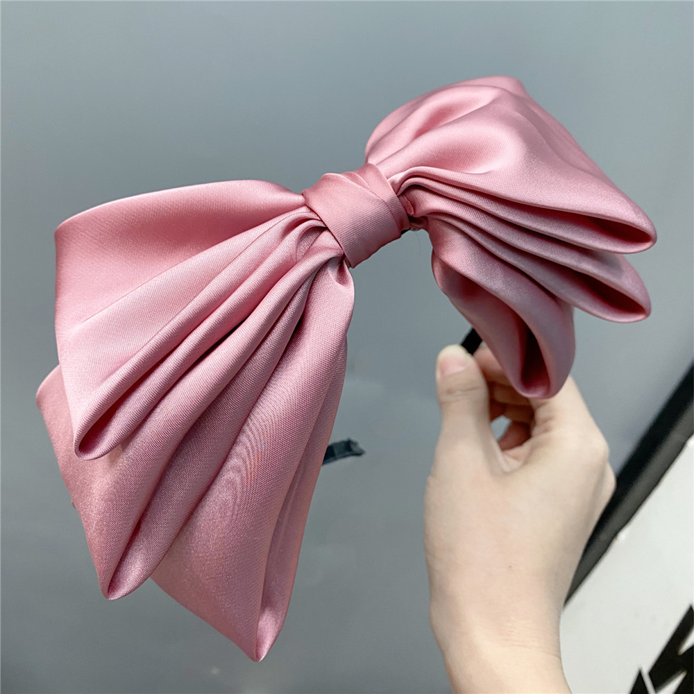 Green, Black Color Fashion Three-layer Satin Solid Color Sweet Big Bow Satin Headband