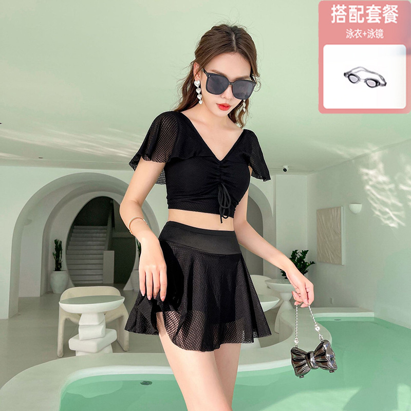 Ladies black 82047 with swimming goggles
