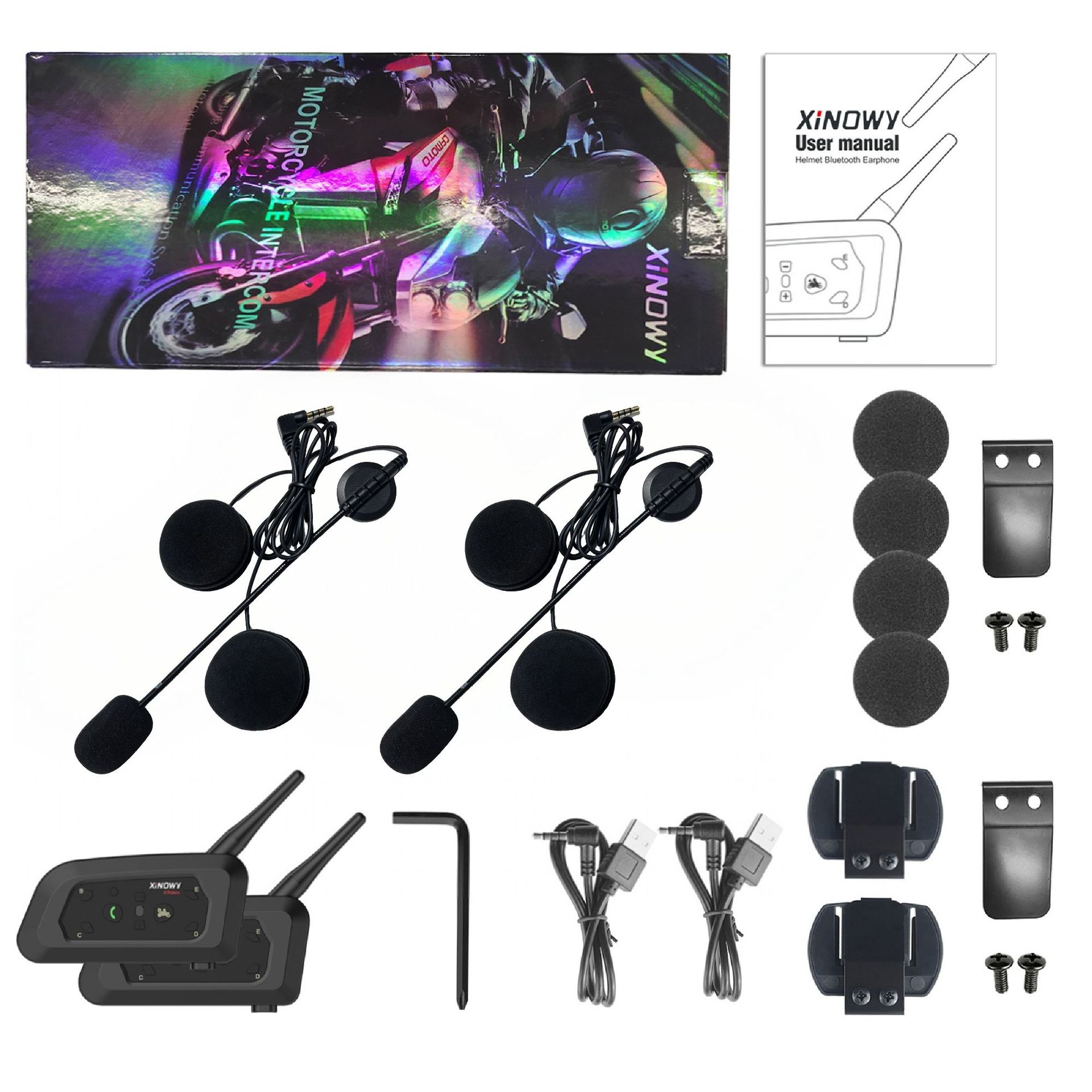 Xinowyv6Pro Motorcycle Helmet Bluetooth Headset 2-Person Intercom Helmet Intercom 3.5Mm/Typec Interface